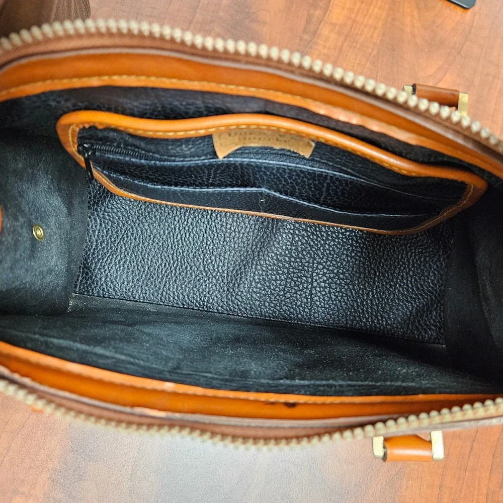 Dooney & Bourke Satchel Bag Womens Medium Black Tan Vintage AWL Duck